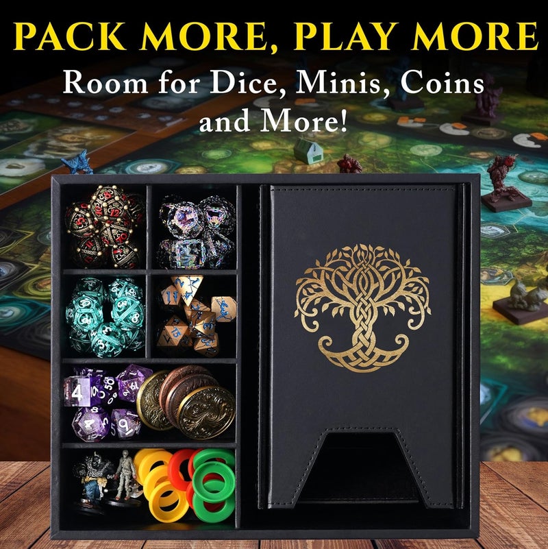 Soar Forge Dice Tray and Dice Tower for DND and RPG - All-in-One Game Roamer Tray & Large Tower for Random Rolls - Stores Your Sets, Mini's and More Compatible with D&D (Gold Tree) - Image 4